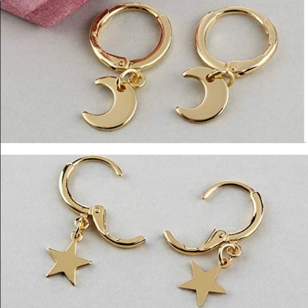 Star and Moon Hoop Earings